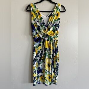 Lauren Ralph Lauren sleeveless ruched floral dress blue yellow 8